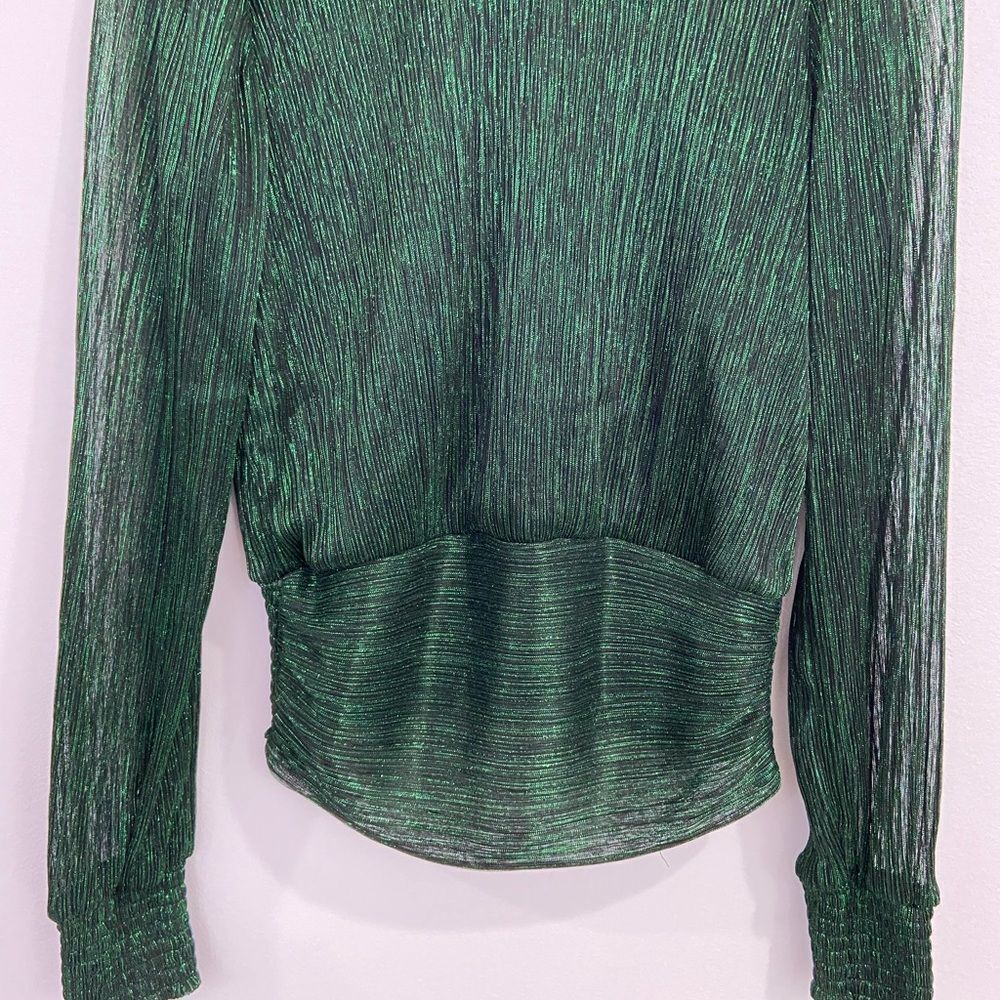 Bailey 44 Metallic Green Crinkled Silky Puff Shoulder Blouse Size Small - Picture 7 of 16